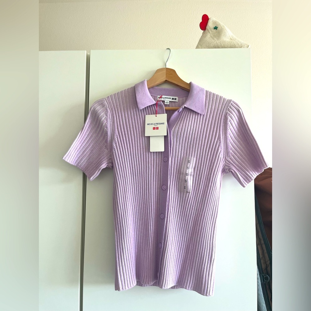 Ines de la Fressange x UNIQLO Lilac Ribbed Short Sleeve Polo
